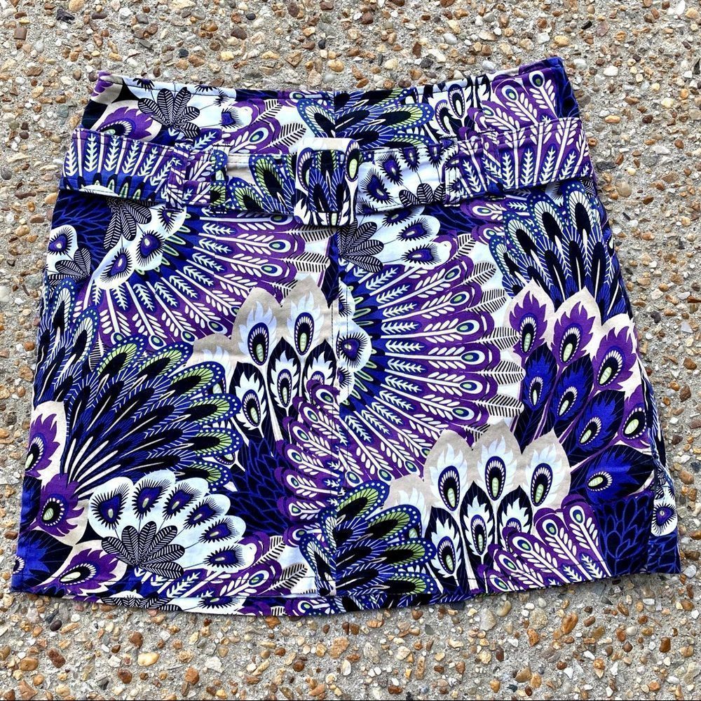 Bamboo Traders Peacock Feather Purple Print Mini Skirt Size 10 P